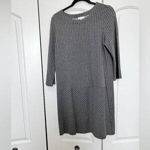 J. Jill Charcoal Pinstripe Long Sleeve Dress